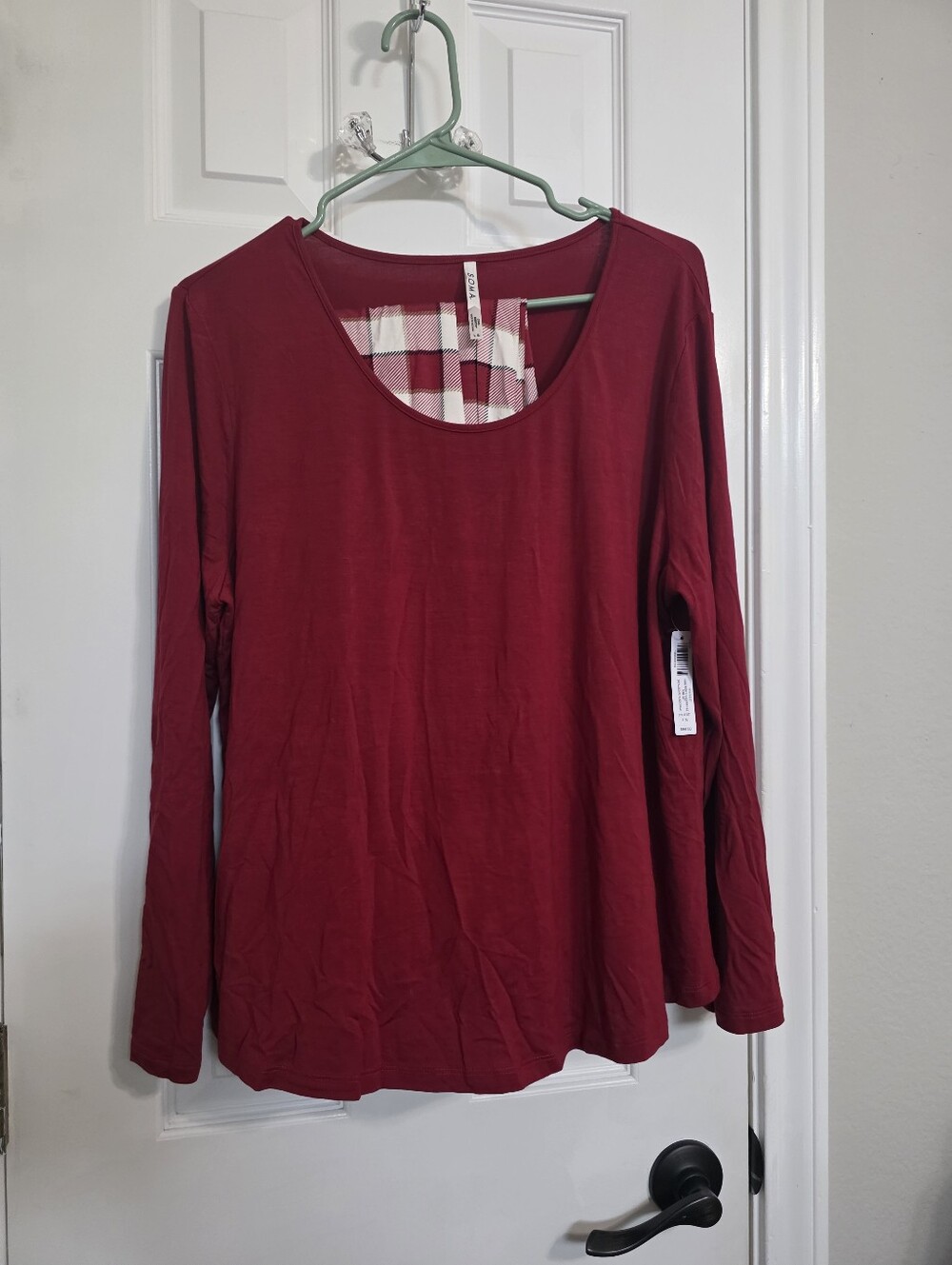 Soma Cool Nights Long Sleeve Scoop Neck Pajama Top Red Size L NWT